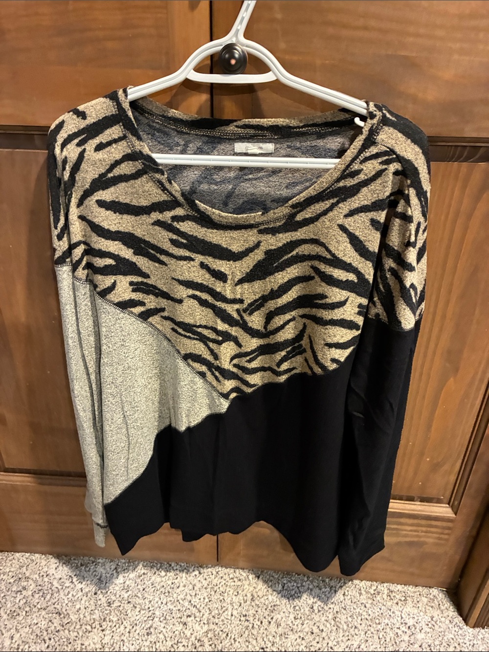 Maurices Black & Tan Colorblock Zebra-Print Long Sleeve Top